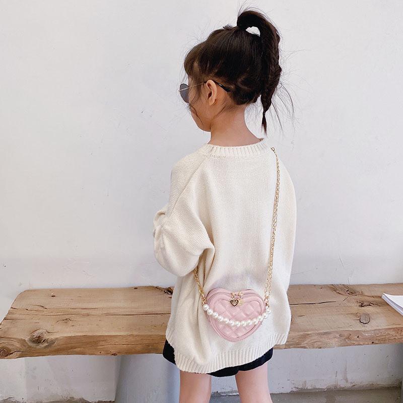 Adorable Heart-shaped Mini Crossbody Bag For Kids With Stylish Pearl Handle In Various Colors