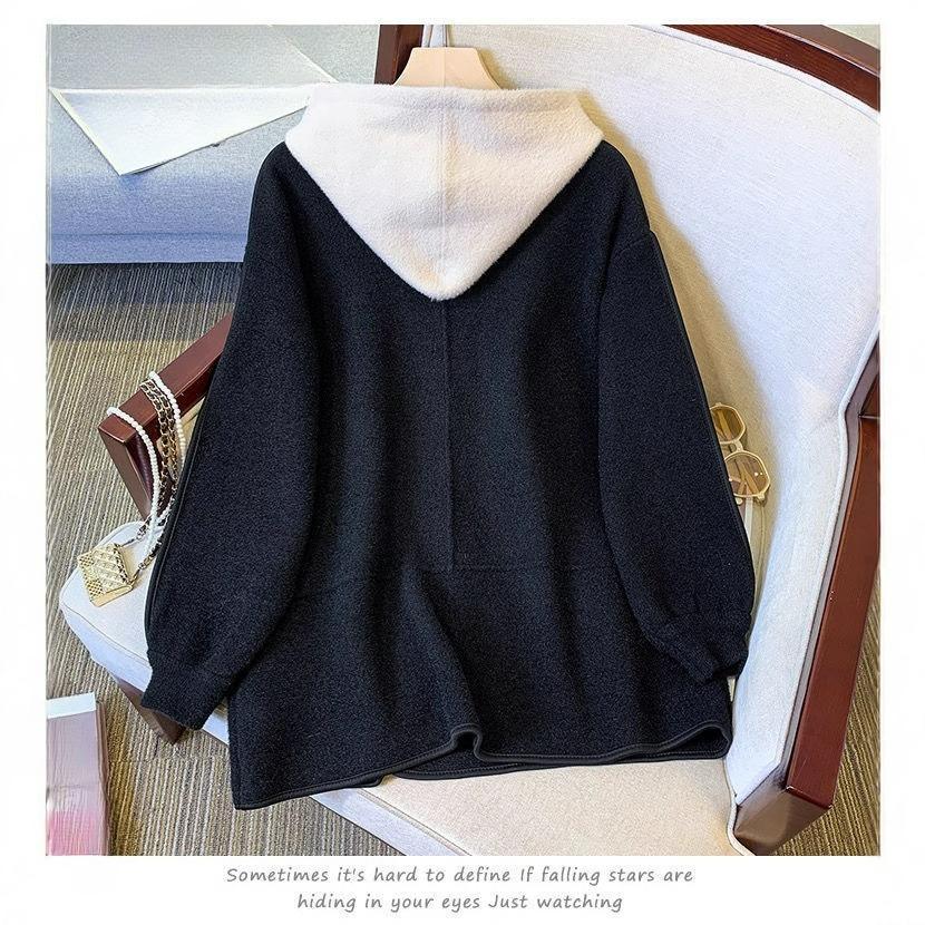 Autumn and Winter Vacation Two-piece Hooded Woolen Coat, Plus Size Temperament, Thin Cardigan Woolen Coat