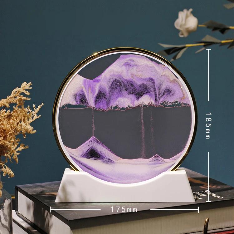 Sandscape Moving Sand Art Picture Quicksand Craft Round Glass 3D Deep Sea Hourglass Flowing Sand Painting Office Home Decor Gift