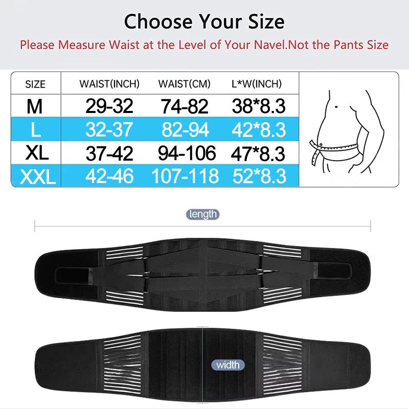 Lower back bracket for men and women, with 6 anti-sliding orthopedic lumbar support breathable lumbar support belts