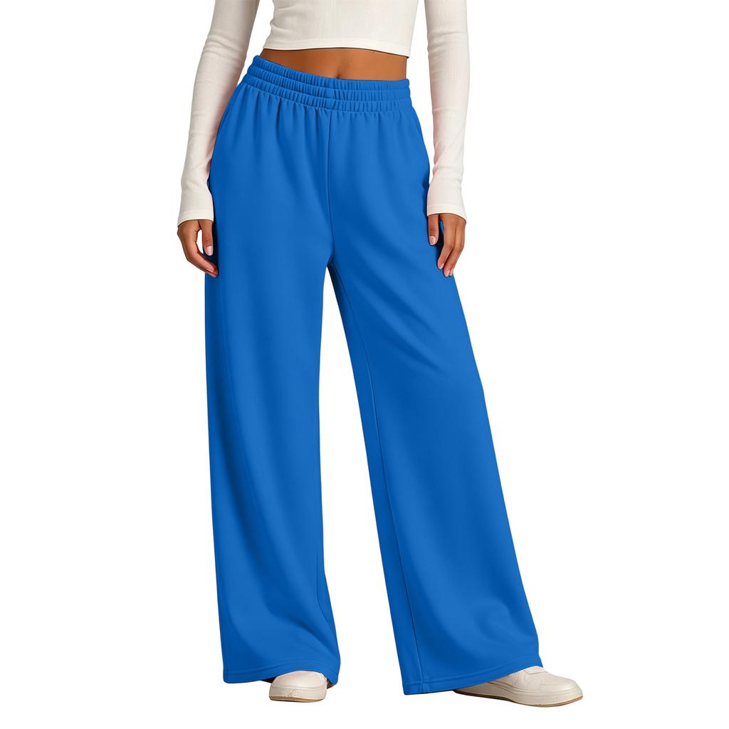 Women's Lined Wide Leg Sweatpants with High Elastic Ribbed Waistband for Casual Wear