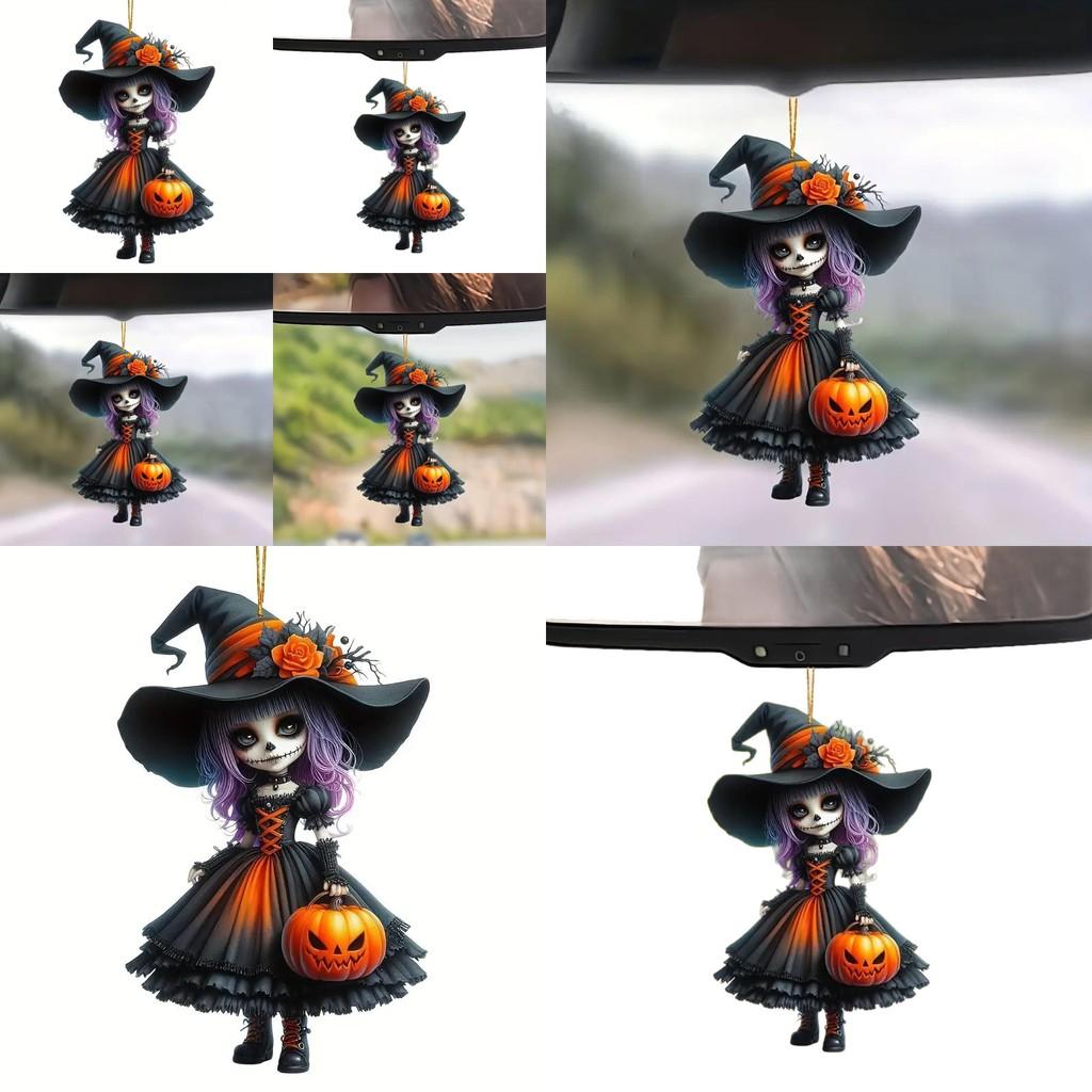 Car Interior Decor Acrylic Cute Witch Mirror Pendant Christmas Tree Ornament