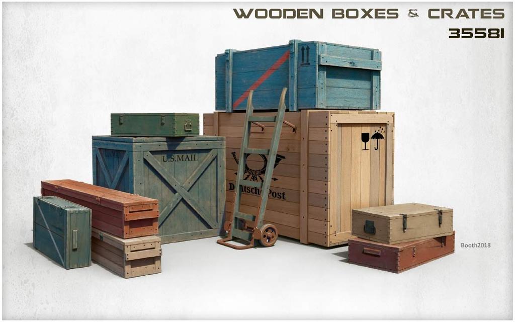 Miniart Scale Wooden Box and Crate Set Plastic Model MA35581 1/35