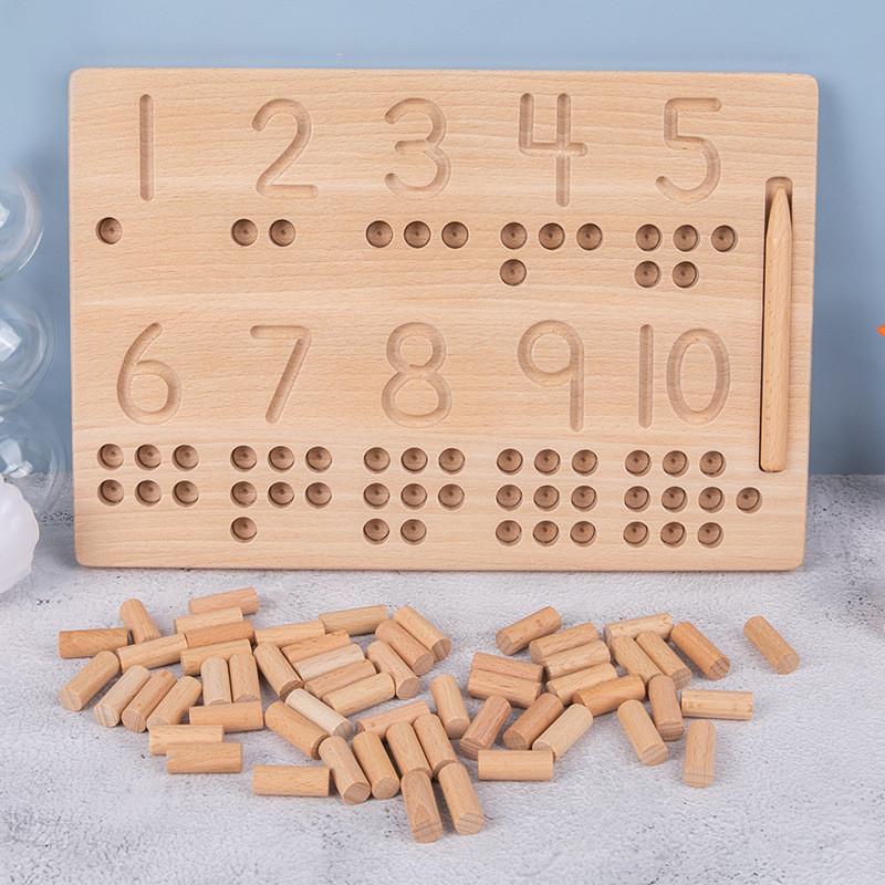 Number Wooden Puzzle Board With Insert Sticks Children Cognitive Development Toy