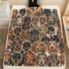 1PC Retro Pet Puppy Print Flannel Blanket, High quality All Seasons, Home Decor, Warmth and Comfort, Perfect for Christmas Gifts