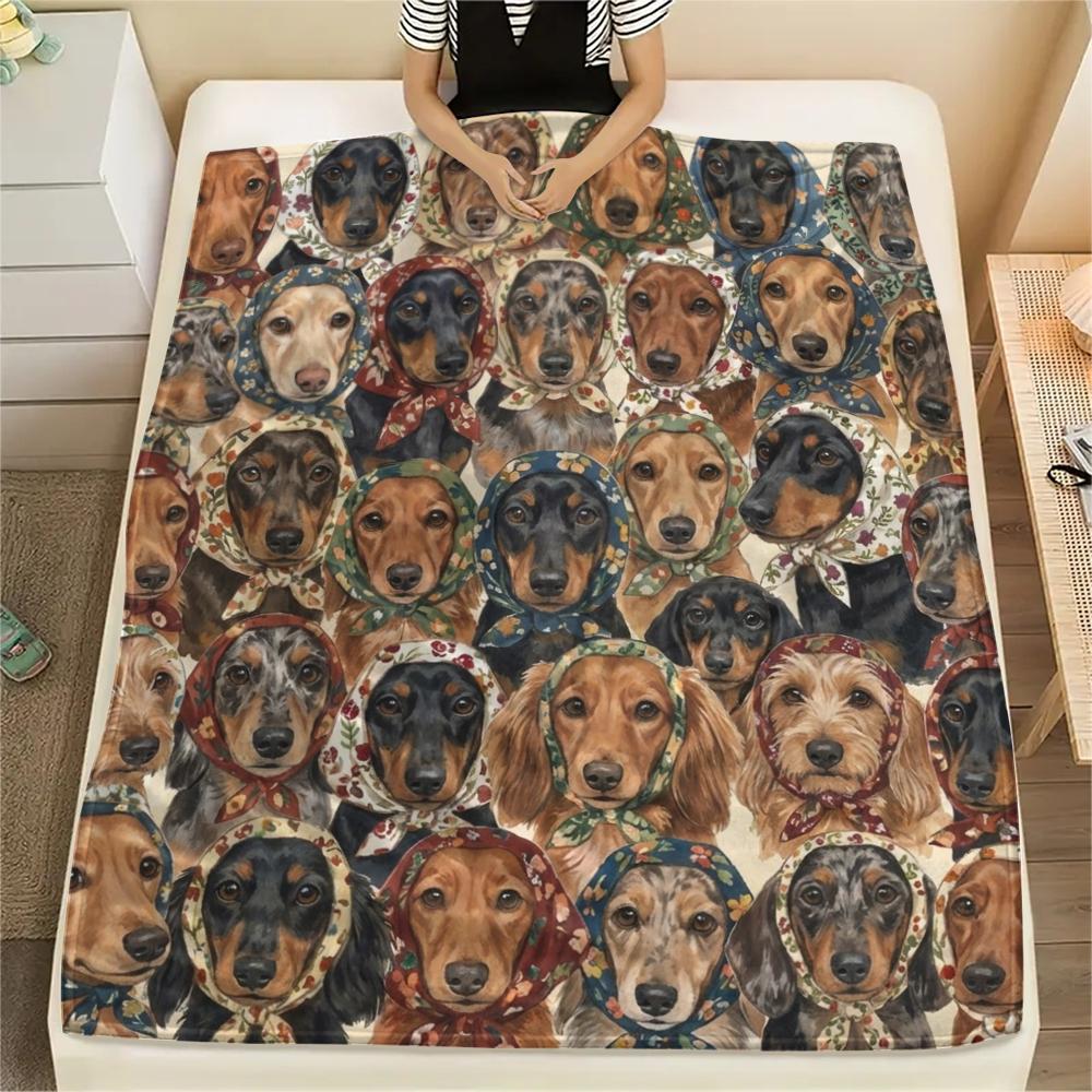 1PC Retro Pet Puppy Print Flannel Blanket, High quality All Seasons, Home Decor, Warmth and Comfort, Perfect for Christmas Gifts