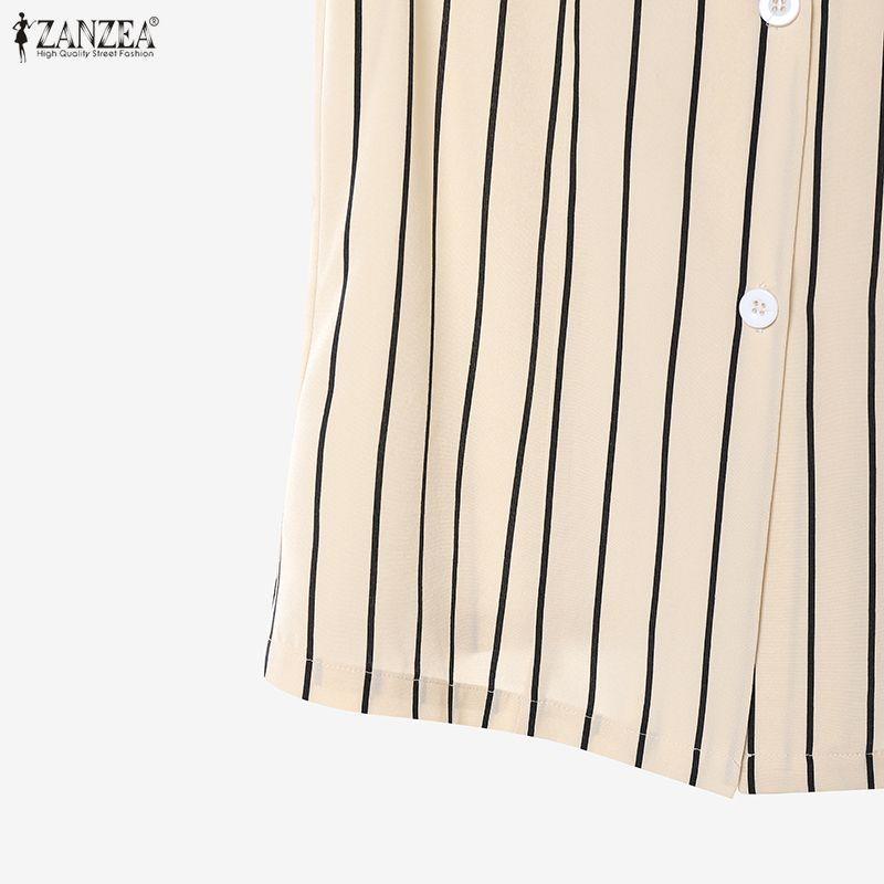 ZANZEA Women Sleeveless Vest Tops and Long Pants Casual Stripe Print Two Piece Sets