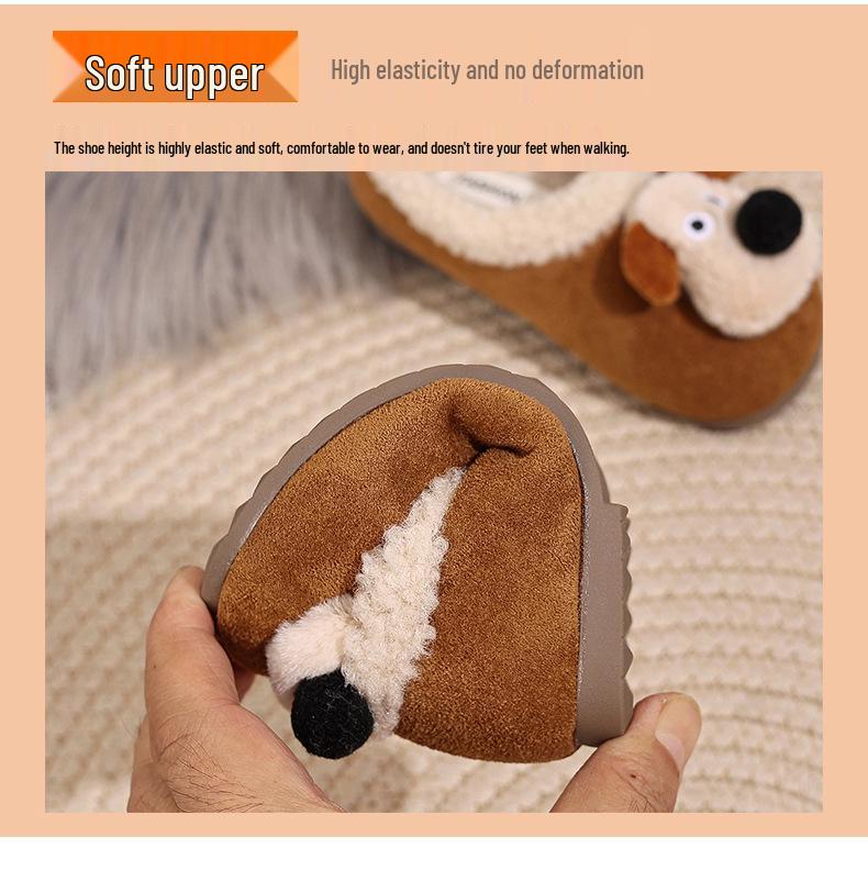 Warm Cotton Cartoon Puppy Shoes for Girls - 2025 Winter New Korean Style Toddler Loafers