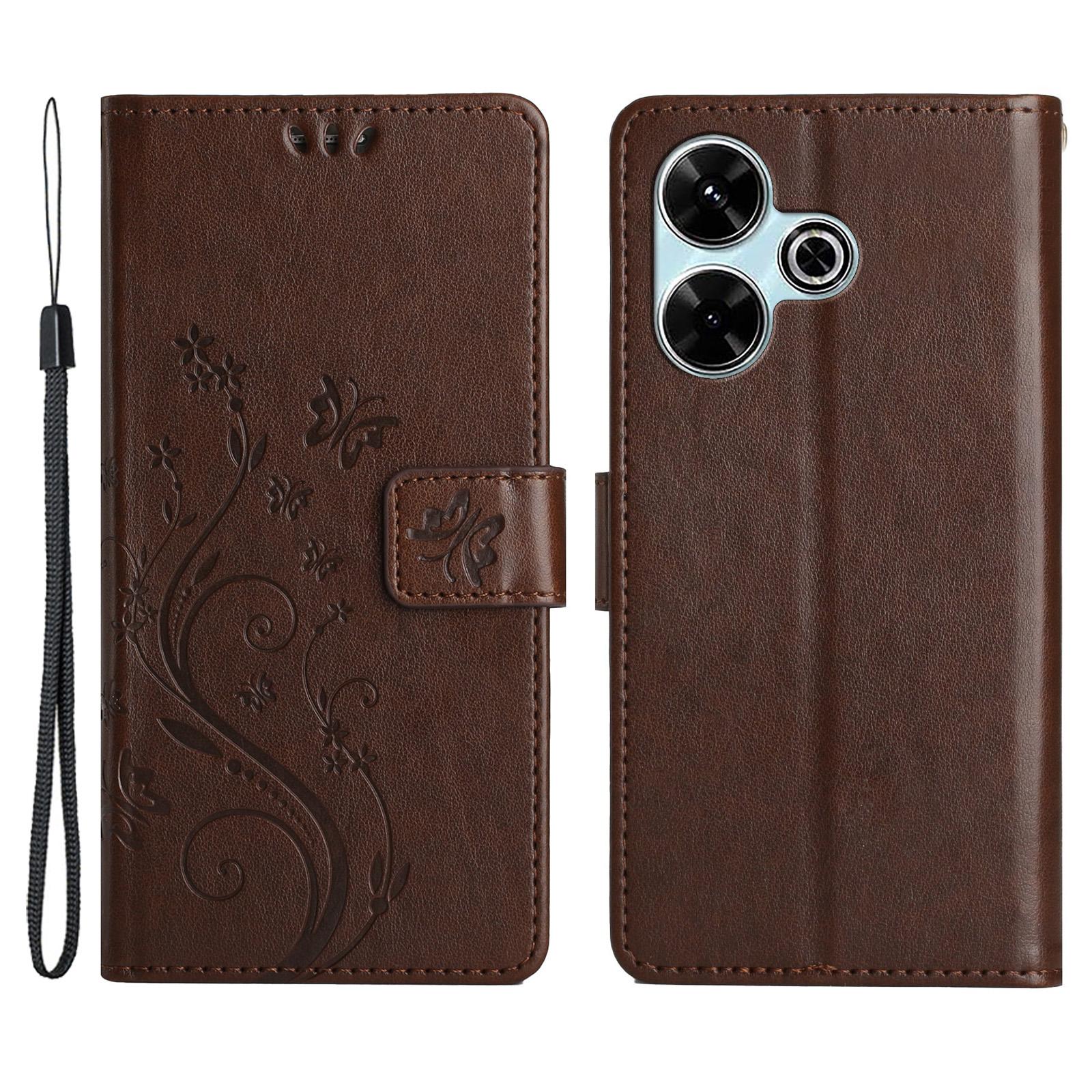 

Чехол-книжка из ПУ кожи для Xiaomi Redmi 13 5G/13 4G с ремешком Brown