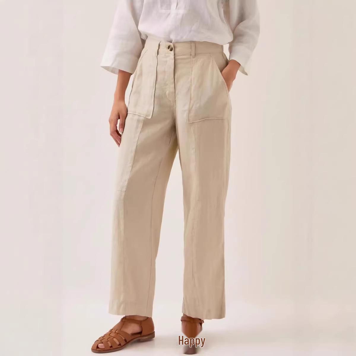 

2026 EU Size Women s Cotton Linen Trousers - Large Pockets, Elastic Waist, Loose Fit Casual Pants M абрикосовый