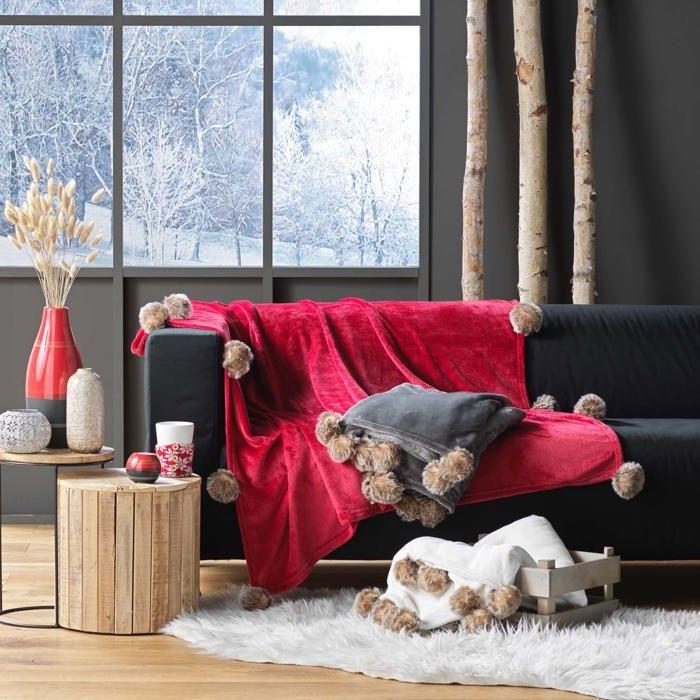 Plaid Pompons 125x150cm Snowy Gris