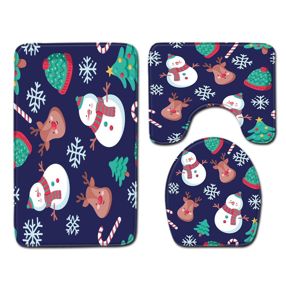 3D Printed Christmas Waterproof Shower Curtain Toilet Four-Piece Combination Set Household Doormat Floor Mat Carpet