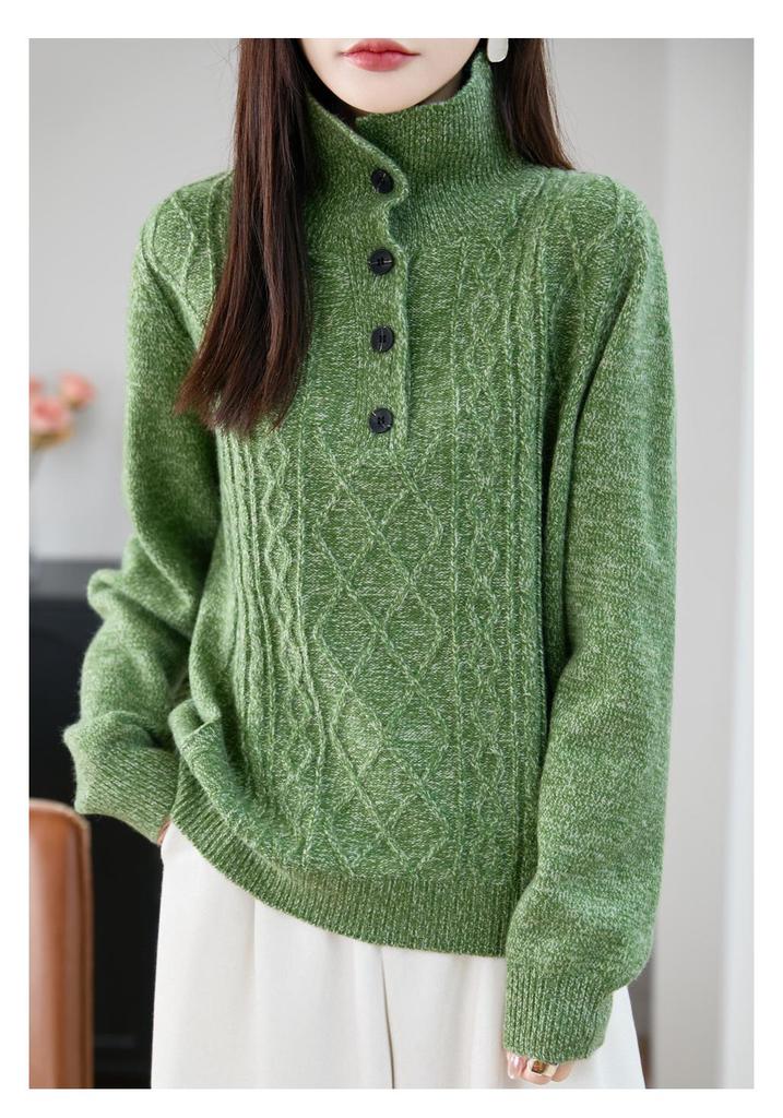 Women's Thickened Lapel Sweater: Warm Stand-up Collar Knitwear for Autumn/Winter