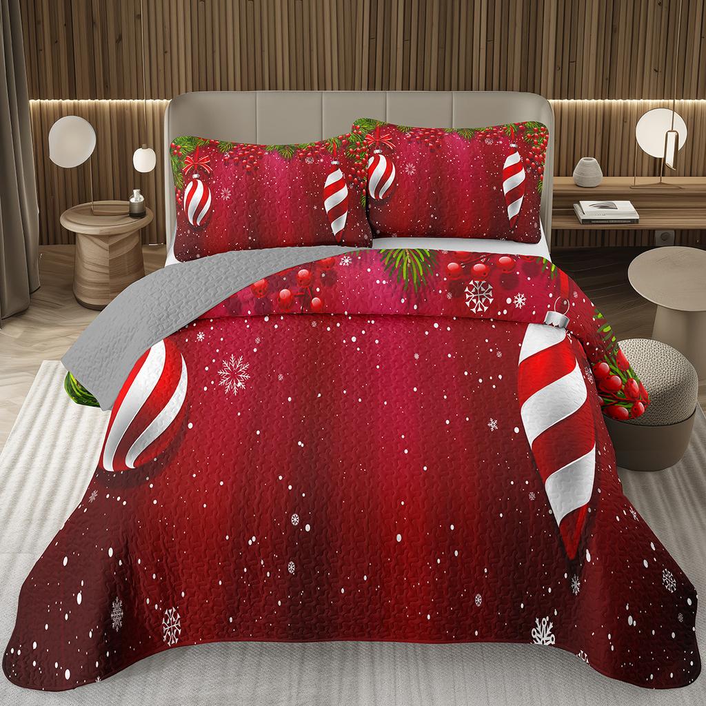 Christmas Bedspread Queen/Full Xmas Tree Quilted Coverlet for Boys Girls,Cartoon Festival Theme Quilt Set Happy New Year Bedding