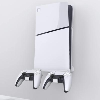 An der Wand montierter Konsolenständer für die PS5 Slim-Serie mit 2 Controller-Halterungen, solides Metallständer-Set, einfache Installation