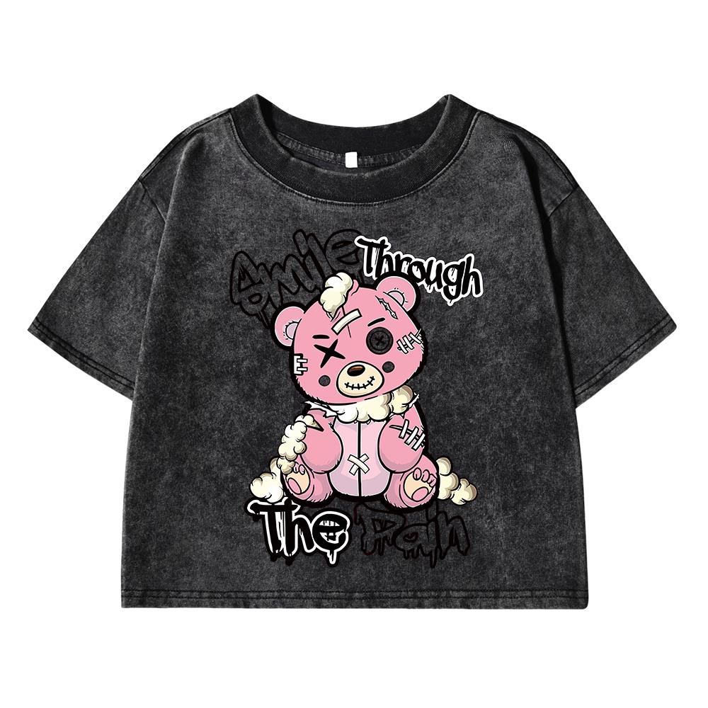 

Улыбайся сквозь боль Принт Женская Стирка Короткая Футболка Дышащая Мягкая Футболка Топы Модная Футболка Потертости Круглый Вырез Одежда XL