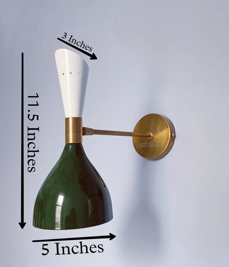 1950s Italian Brass Wall Sconce Pair: Mid-Century Malachite Green Diablo Lights