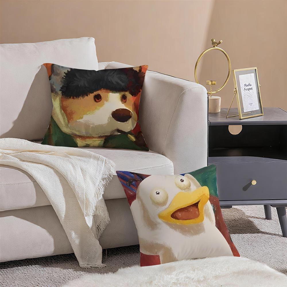 Cartoon Cute Character P-Party Animals Cushion Cover Pillowcase Short Plush Invisible Zipper Room Sofa Cushion Cover