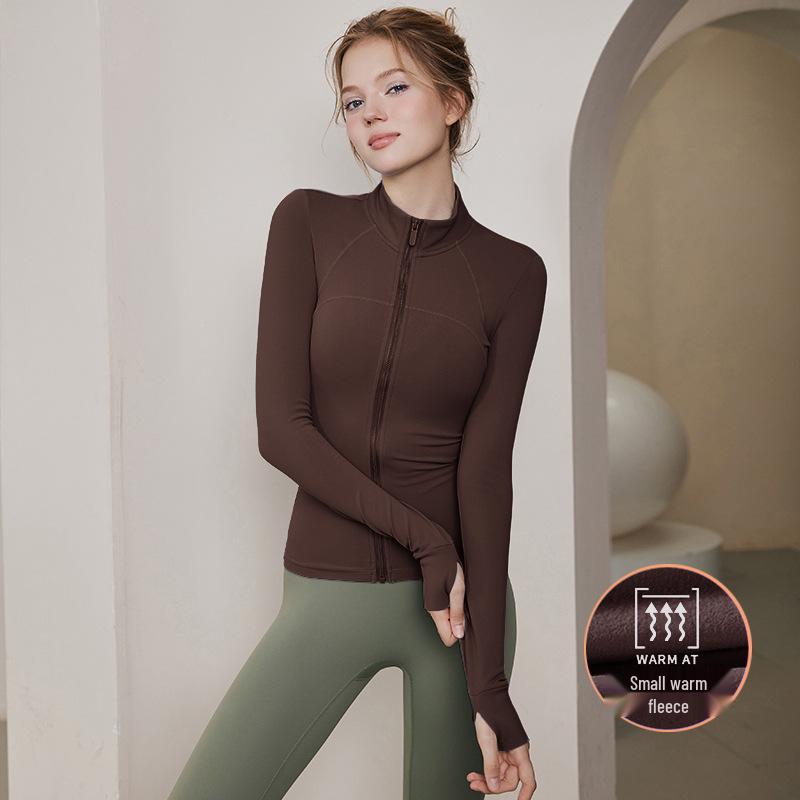Women's Stretch Fleece-lined Sports Jacket with Stand Collar - Long Sleeve Yoga Top for Running & Fitness, Spring Style