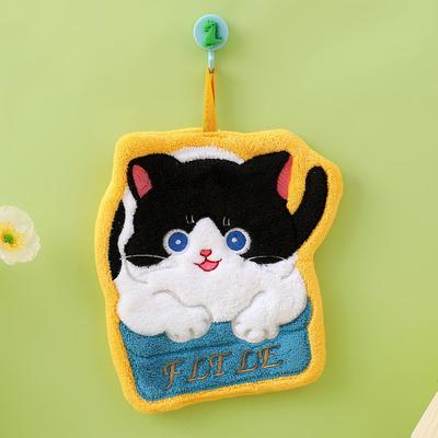 Cartoon Cute Cat Hand Towel Soft Coral Fleece Bathroom Kerchief Thickened Hanging Style Washcloth