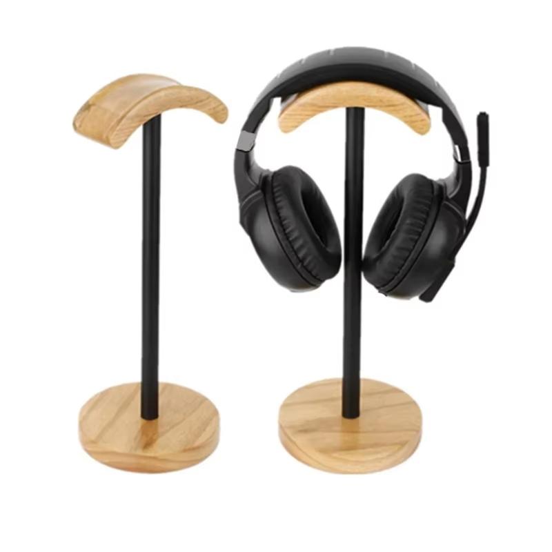 Desktop Gaming Headphone Holder with Sturdy Wood Base Large Contacting Area for Stable Earphone Storage
