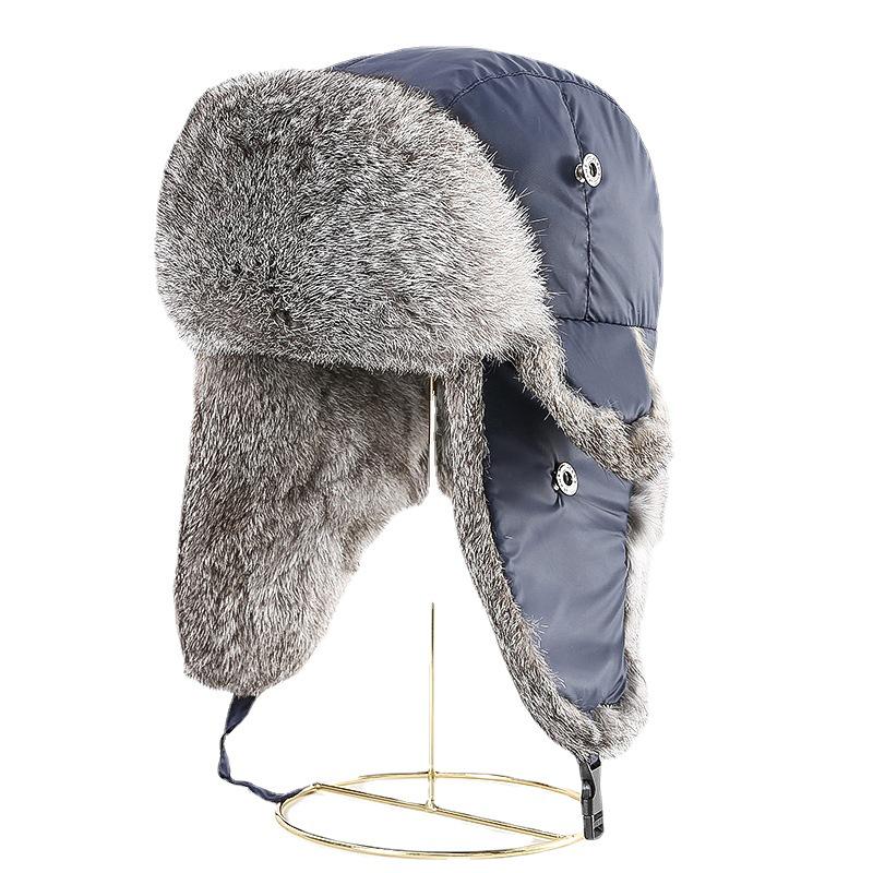 Unisex Winter Rabbit Fur Lei Feng Hat: Warm, Thick, Ear Protection for Outdoor and Skiing