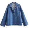 Vår- og høstmote Dame Løs Pullover Revers Langermet Denimtopp
