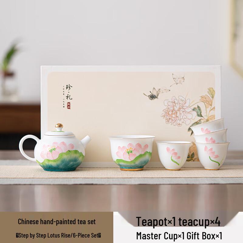 AILANHUIJIA ME Chinese White Hand-Painted Ceramic Kung Fu Tea Set 6-Piece Set