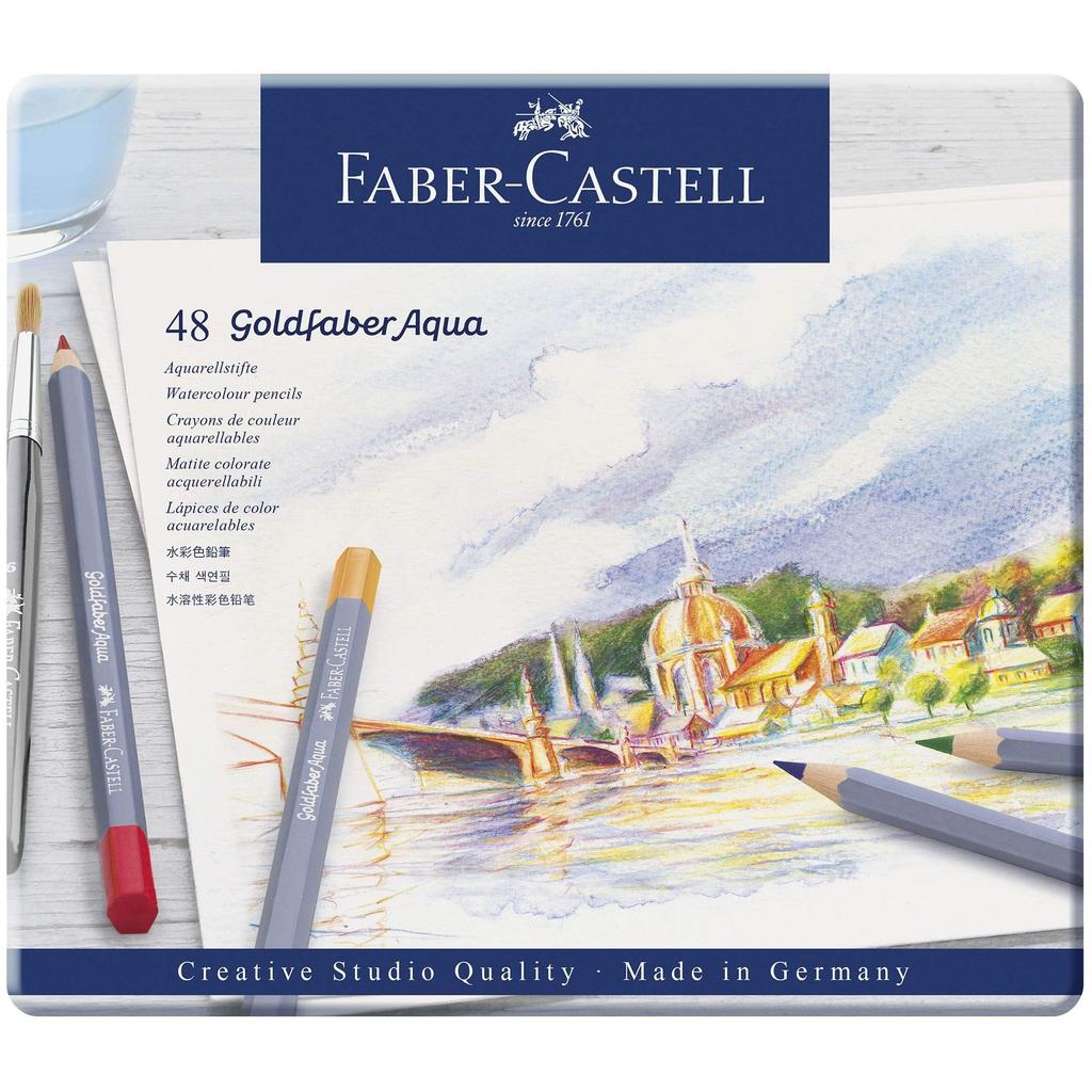Goldfaber Aqua Watercolor Pencil 48 Colors in a Tin 114648 Faber-Castell Set, Box,