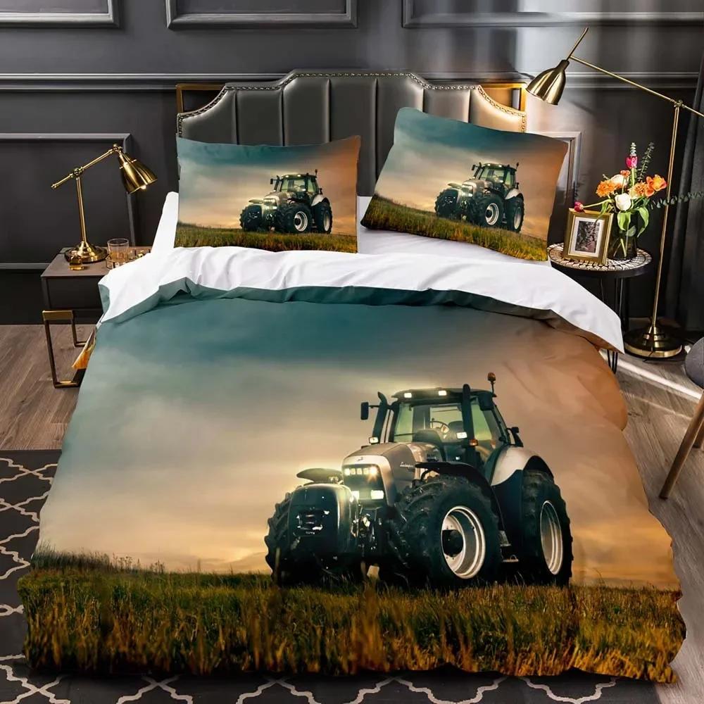 Boys Tractor Construction Cars Comfortable Duvet Quilt Cover Pillowcase Bedding Set Children Bedroom Decoration Home Textile