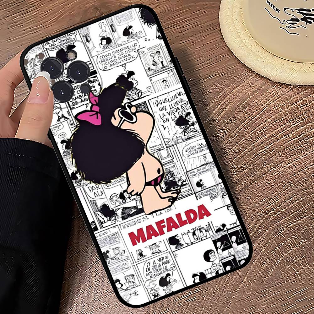 Hot Mafalda Phone Case For iPhone 16 15 14 13 12 Mini 11 Pro XS Max X XR SE 6 7 8 Plus Soft Silicone Cover