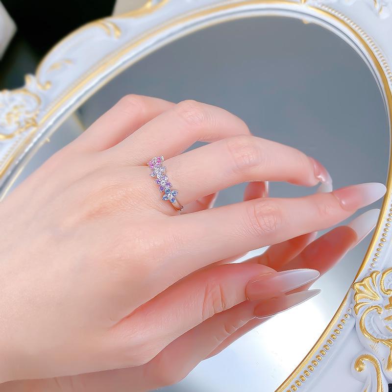 Zhuozhifan S925 Silver Dopamine Camouflage Colored Diamond Ring - Light Luxury Fashion Style