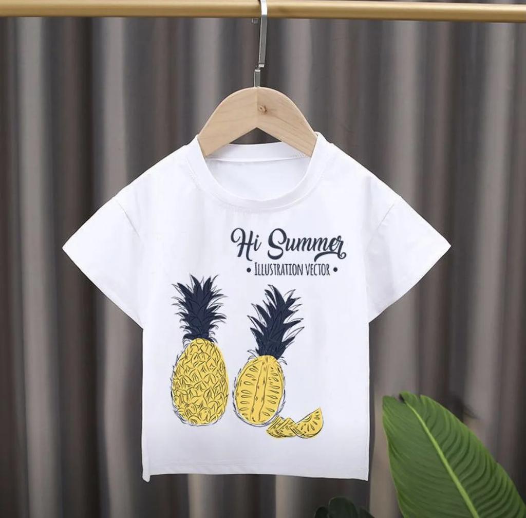 New Style Childrens Cartoon Fruit Print Roundneck Shortsleeved Tshirt Girl Clothes Boys Clothes Kids Clothes Modal Fabric