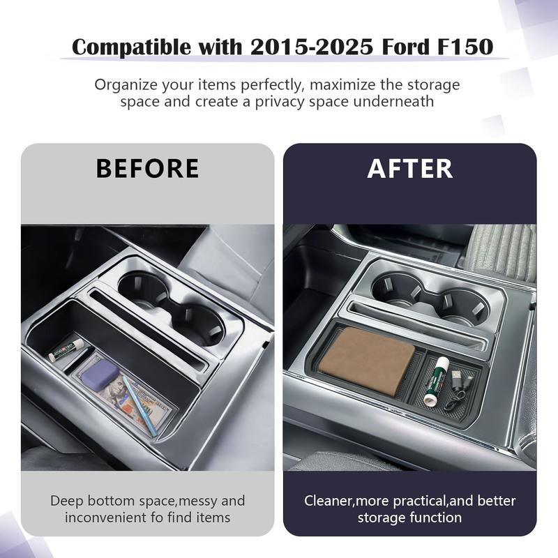 For Ford F150 -2024 2025 Front Center Console Pocket Cover Storage Box Organizer Hidden Panel Secret Pocket Lid Cubby Cover