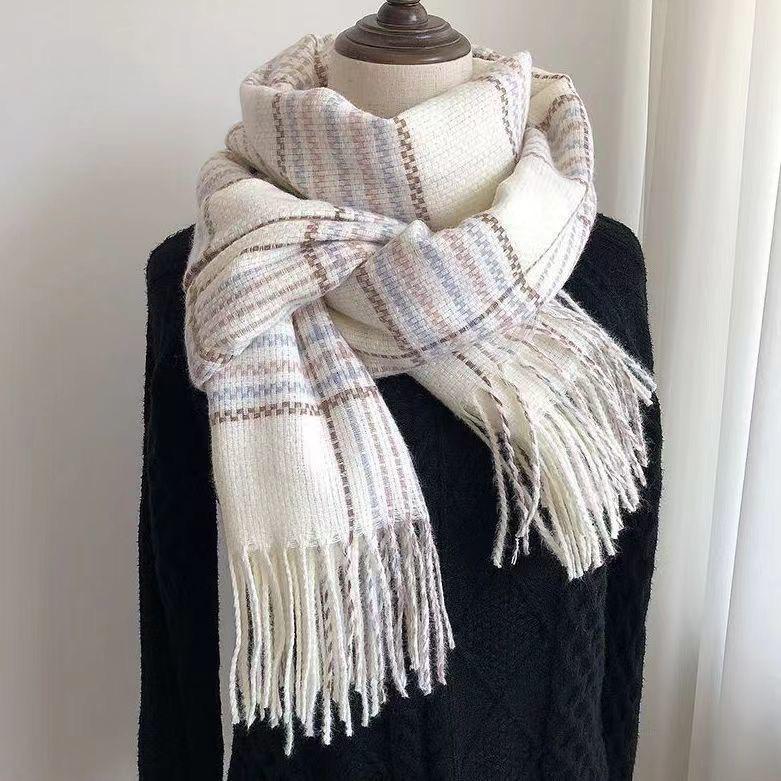 Fashion Korean Version Plaid Imitation Cashmere Scarf Winter Warm Thickened Contrasting Color Student Couple Scarf Long Scarf