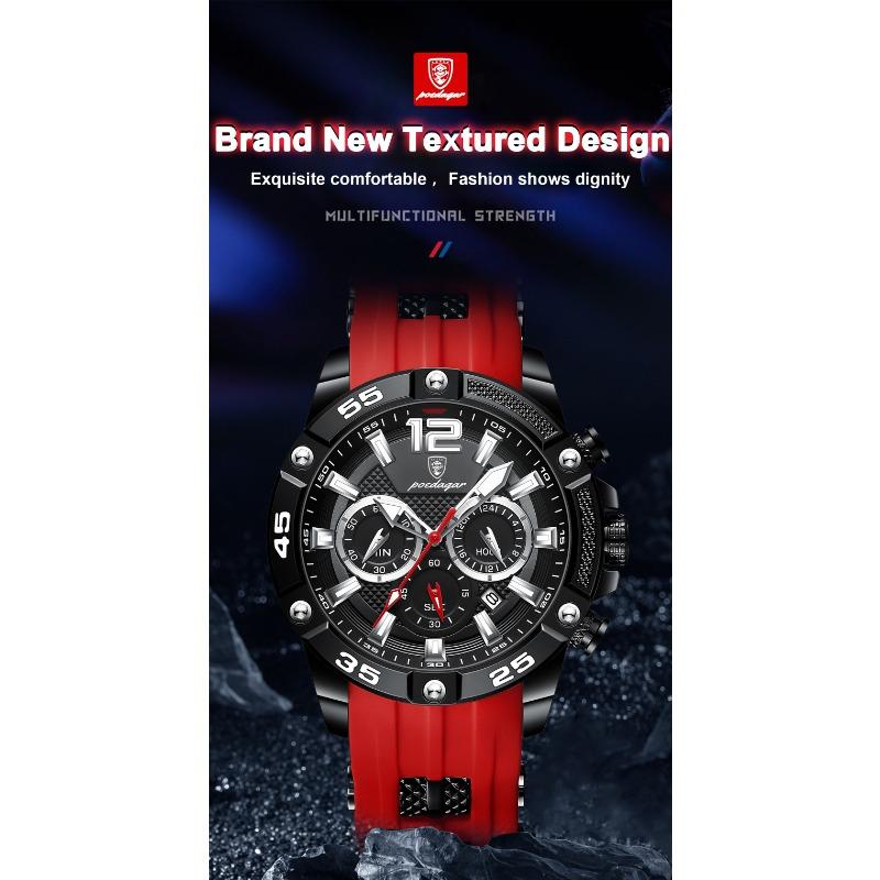 POEDAGAR Orologio da Polso da Uomo di Lusso Cronografo Sportivo Cinturino in Silicone Orologi Impermeabile Luminoso Data Orologio al Quarzo Moda