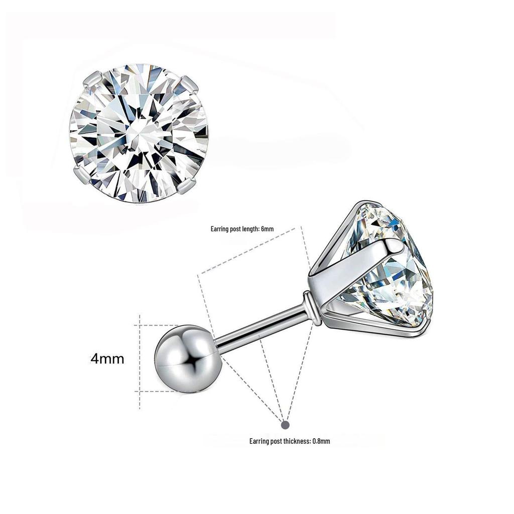 High-Quality Stainless Steel Zirconia Four-Prong Stud Earrings - Unisex Trendy Round Ball Ear Jewelry