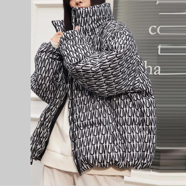 Li Ning X Jason Wu Designer Collaboration Sports Fashion Series Casual Warm Printed Short Down Jacket Winter Unisex Jacket Black White AYMR500-1