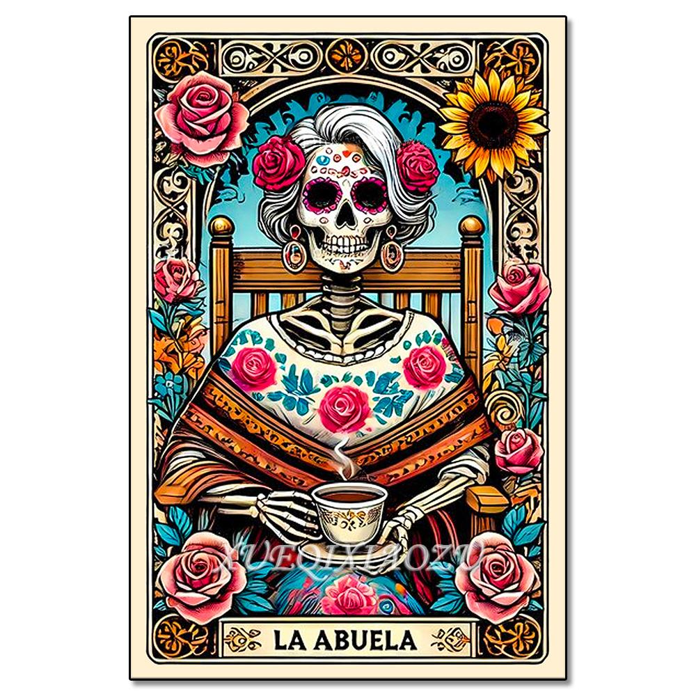 Peinture Art Diamant DIY Squelette Dames Mosaïque Point de Croix Set Art Fleur Pierre Précieuse Incrustation Cadeau DIY Décoration Peinture