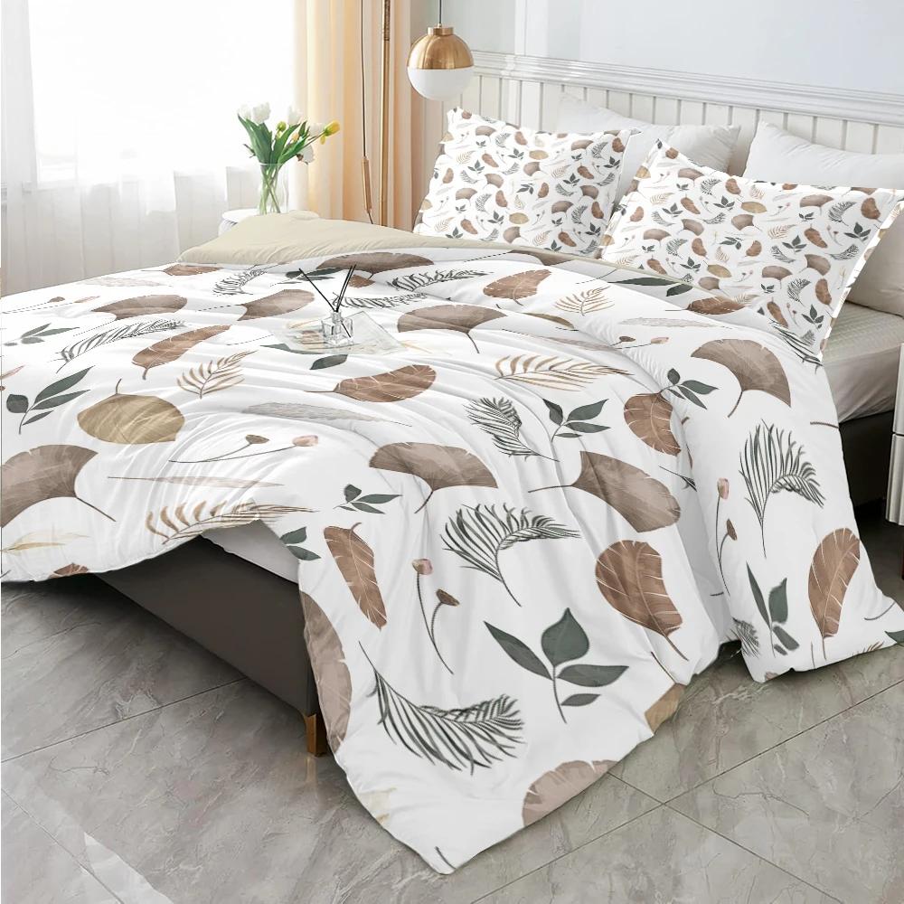 3pcs Various Plant Leaves Printed Quilt Set- Includes 1 Quilt Cover and 2 Pillow Cover (without Filler)