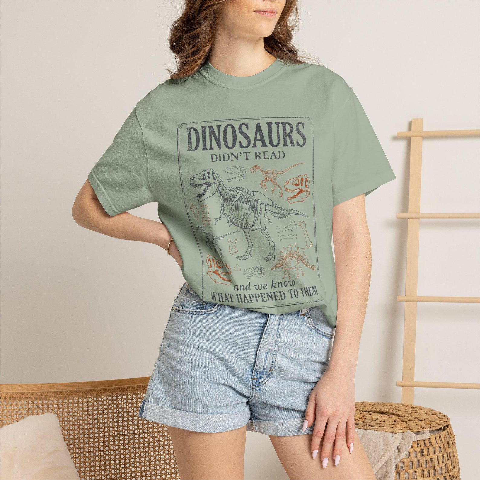 Dinosaurs Didnt Read T-shirt | Vintage Dinosaur Skeleton Illustration 3XL