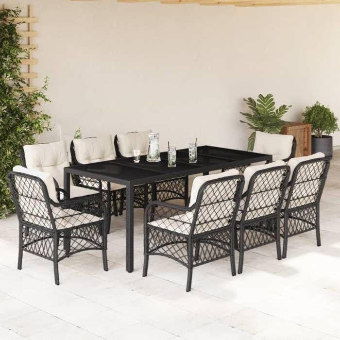 VidaXL 9-Piece Garden Dining Set with Cushions, Patio Table and Chairs, Outdoor Furniture for Terrace, Modern, 3212023