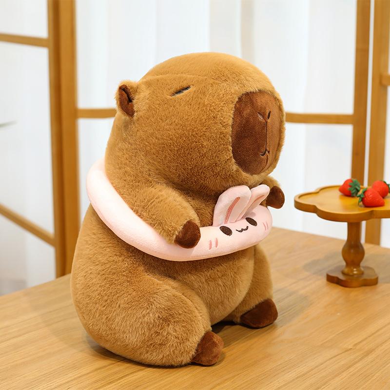 Summer swimming ring capybara doll frog chick pink rabbit kapibara plush toy throw pillow