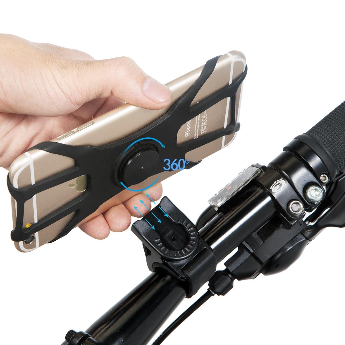 Promotion Rotatable Bike Motorcycle Phone Holder Detachable Bicycle Cell Phone Clamp Stand GPS Navigator Holder Silicone Clamp чёрный