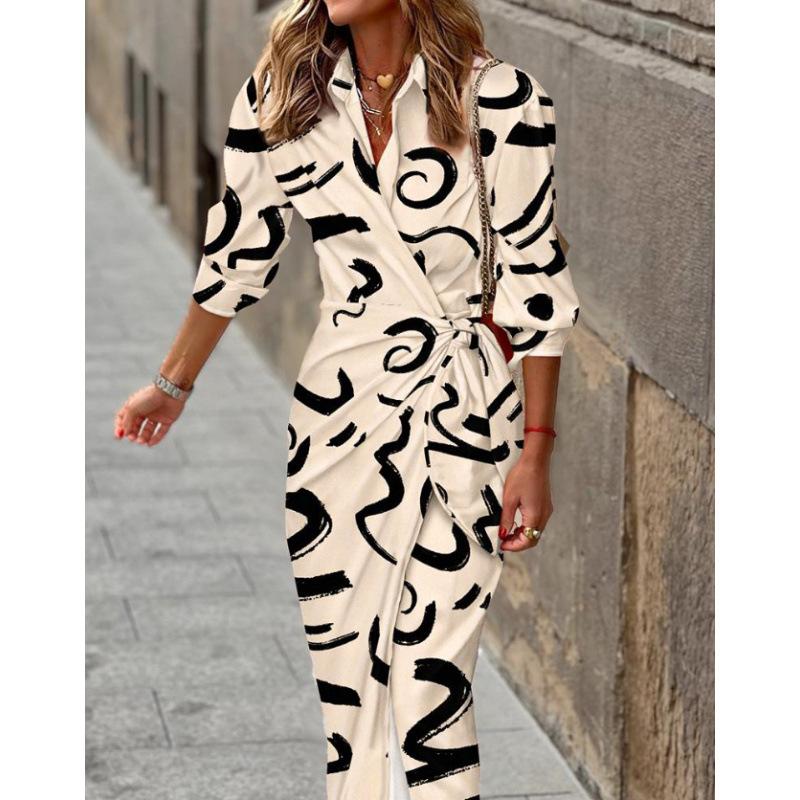 Frühling und Sommer Neue Damenbekleidung Locker und Vielseitig Tailliertes Hemdkragenkleid