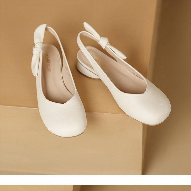 Women's Baotou Sandals 2024 Summer New Butterfly Knot Thick with Low-heel Versatile Comfortable Mary Janes Gentle Single Shoes