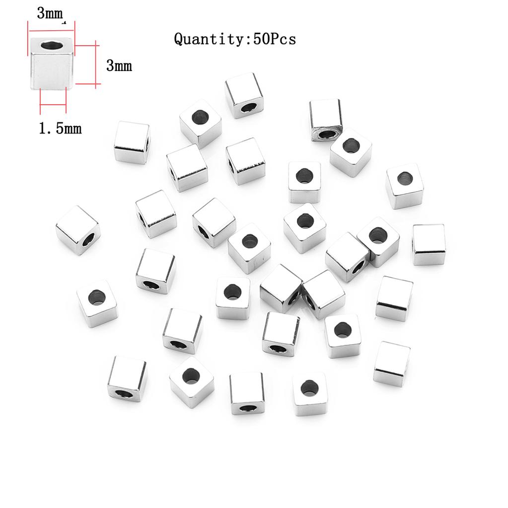 Stainless Steel Beads Square Round Big Hole Loose Spacer Bead For Jewelry Making Charm Bracelets Necklace Finding