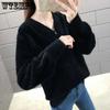V-neck Mink Sweater Thickened Knitted Jumper Female Korean Style Pullover Loose Casual Sweater Winter Warm Outwear Bottming Tops
