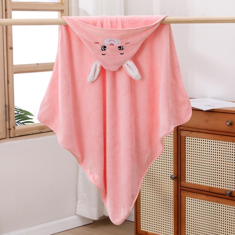 Children's Hooded Bath Poncho: Soft Coral Fleece Towel and Swaddle Blanket