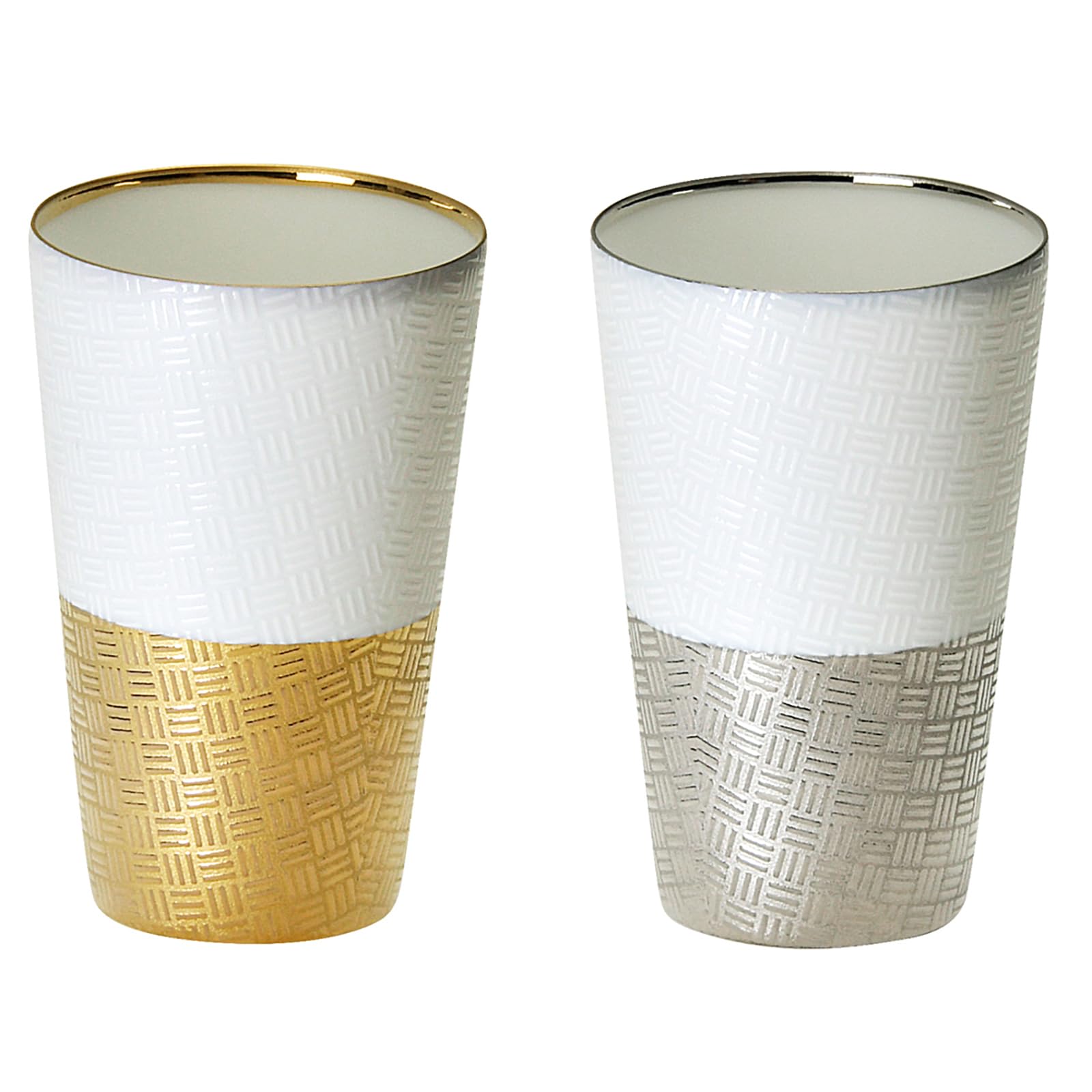 

Mino Ware Tumblers for Cold Pair Thinly Sculpted with Ajiro Gold Made in Sake, Approx. 130ml, Set, (Thin Ajiro) Pattern, & Platinum, Silver, Gift,